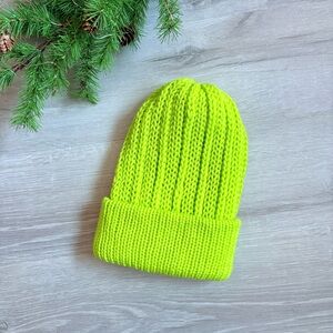 Handmade Neon Green Knit Winter Beanie Hat